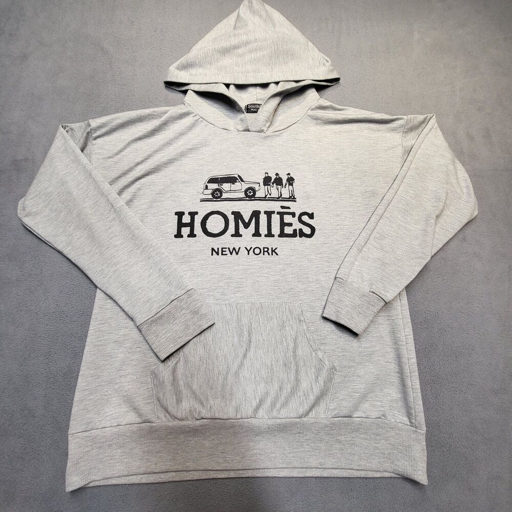Homies New York Hoodie Womens L Gray Pullover Sweatshirt Long Sleeve Lightweight